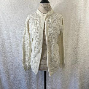 70's Open Crochet Knit Cardigan Sweater Button Front  CottageCore Grandma